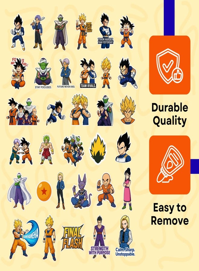 Sakuya Dragon Ball Z Set | Premium Anime Stickers for Laptop, Bike, Guitar | Waterproof Vinyl Decals Featuring Goku & Vegeta | Collectible Dragon Ball Sticker Set | Variety of Poses - Image 2